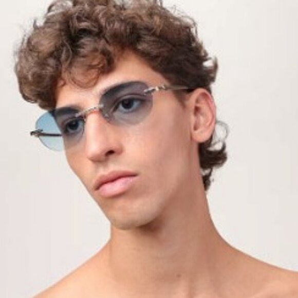 Palm Angels PERI10H CRYSTAL 1007 Sunglasses Gunmetal Oval Frame, Blue Lenses - Picture 2 of 10